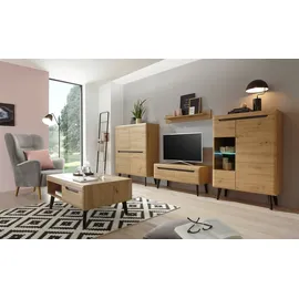 Home Affaire Wohnwand HOME AFFAIRE "Torge, Anbauwand, Schrankwand, Mediawand, Wohnzimmer-Set", schwarz (eiche artisan dekor, eiche artisan dekor, applikationen schwarz), B:270cm, Kastenmöbel-Sets, Wohnwand