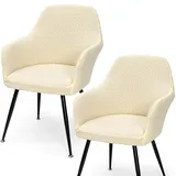 Betylifoy Stretch Stuhlbezu Stuhlhussen mit Armlehne Elastischer Stuhlbezug 2PCS Jacquard Stuhl Abdeckung Esszimmer Stuhlhussen mit Gebogener Rückenlehne für Esszimmerstühle (2, beige, universell)