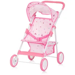 Chipolino Puppenwagen Alice Aufbewahrungskorb klappbar, Sonnendach verstellbar rosa sterne