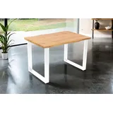 Esstisch 120x80 cm Baumkante Holz Wildeiche-Optik U-Gestell Metall weiß JOSY - Naturbelassen