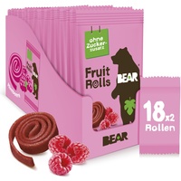 BEAR Fruchtrollen Himbeere | 100% Natürliche Inhaltsstoffe | Ohne Zusatz von Zucker | Gesunder Snack für Kinder & Erwachsene | 18 Beutel x 20g | 360g