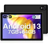 Tablet 10 Zoll Android13 Tablet für Kinder, 7 GB RAM + 64 GB ROM (TF 1TB), 5060mAh Kids Tablet IPS HD/Dual Camera/TÜV Augenschutz/Bluetooth 5.0/OTG - Schwarz