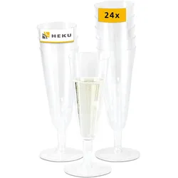 HEKU 24 Stück Sektgläser aus Kunststoff - praktisch & bruchfest, wiederverwendbar - Ideal für Events, Hochzeiten & andere Feste, elegantes Design