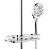 Wenko Duschablage Libertà Chrom, Duschregal mit Haken und Duschkopfhalter aus Kunststoff, Anbringung ohne Bohren an bestehender Duschstange, 28,5 x 4 x 11,5 cm, Silber glänzend