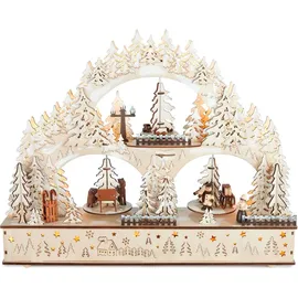 Brubaker 3D Lichterbogen - LED Schwibbogen - Winterlandschaft 2025 - Weihnachtsbeleuchtung aus Holz Natur - 37 x 46 x 10 cm - Handbemalte Figuren