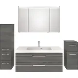 Saphir Badmöbel-Set »Balto Sprint 4-teilig, Mineralmarmor-Waschtisch mit LED-Spiegelschrank«, (5 St.), Unterschrank, Midischrank, inkl. Türdämpfer, 5 Türen, 5 Schubladen, grau