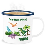 Emaille Becher Blechbecher - Tiere - Dino Dinos Dinosaurier - 300 ml - Weiß Blau - trinkbecher tasse personalisierte name tassen tier kita personalisieren und tieren geschenke kleine tiermotiv