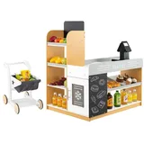 Costway Kaufladen Kaufmannsladen Holz mit 2 Tafeln beige