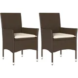 vidaXL Gartenstuhl mit Kissen 54,7 x 62,7 x 23,9 cm braun 2 St.