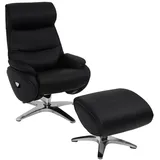 Mendler Relaxsessel mit Hocker HWC-K98, Fernsehsessel Sessel, Liegefunktion drehbar, Metall Echtleder/Kunstleder ~ schwarz