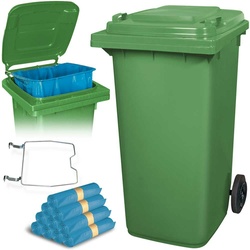 BRB 240 Liter Mülltonne grün mit Halter für Müllsäcke, inkl. 100 Müllsäcke