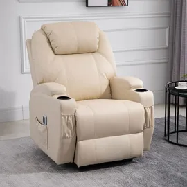 Homcom Elektrisch Relaxsessel Fernsehsessel Liegefunktion Kunstleder, Beige 82 x 97 x 110 cm