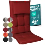 gardisun Gartenstuhlauflagen Hochlehner mit Kopfteil I Extra Dicke Sitzauflagen I Made in Europe I Ideale Polsterauflagen für Hochlehner I Auflagen mit extra hoher Lichtechtheit I 4er Set I Rot