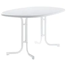 Sieger Boulevard-Klapptisch mit mecalit-Pro-Platte 140 x 90 x 72 cm weiß/marmordekor weiß oval