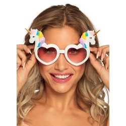 Boland Kostüm Einhorn Funbrille, Bunte Partybrille in Herzform mit Einhörnern weiß