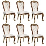 Casa Padrino Esszimmerstuhl Luxus Barock Esszimmer Stuhl Set Weiß / Gold / Braun / Gold 57 x 54 x H. 115 cm - Edles Küchen Stühle 6er Set im Barockstil - Barock Esszimmer Möbel