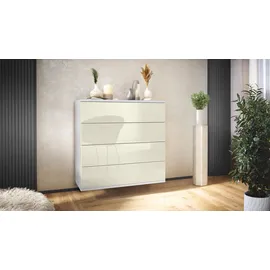 Vladon Pavos V3 76 x 76 x 35 cm Weiß matt / Creme Hochglanz / Gelb