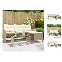 vidaXL Gartenbank Gartensofa in L-Form mit Tisch und Kissen Beige Polyrattan beige