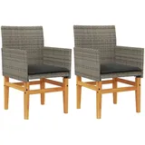 vidaXL Gartenstühle mit Kissen 2 Stk. Grau Poly Rattan Massivholz