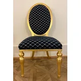 Casa Padrino Barock Esszimmer Stuhl mit Muster Blau / Gold - Esszimmer