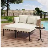 Flieks Gartenliege, Outdoor Abnehmbare Doppelliege Gartensofa Loungesessel mit Couchtisch beige