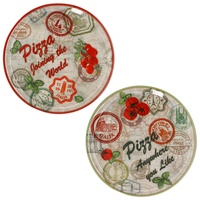 2er Set Pizzateller Charme Red + Charme grün - Rom rot + Moskau grün - 33cm - 04018#ZCHAR + 04018#ZCHAV