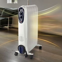 Mobiler Heizkörper Ölheizung Radiator Heizgerät mit Rollen, Thermostat Stolperschutz, weiß, 1000W 1500W 2500W, BxHxT 24x62x44 cm, Nedis HTOI30WT11