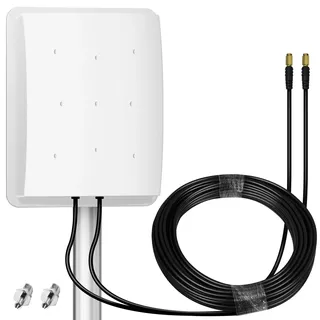 5G Antenne Outdoor 4G LTE Antenne Dual-Polarisation 14DBi WiFi Antenne 698-2700 | 3300-3800 MHz Signal Richtantenne MIMO Router Externe Antenne SMA / TS9 Antenne, 2x10M Kabel, 3G/4G/5G/GSM/GPRS - Weiß
