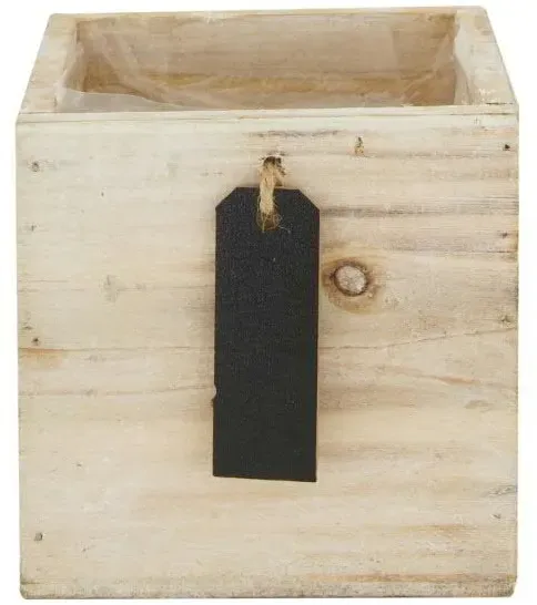 Kiste Holz 12x12x12cm mit Anhänger mit Folie  - white wash