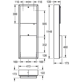 KWC AR Papier-Seifen-Handtuch-Kombi, RODAN, Edelstahl, 413x1148x173 mm, Aufputz