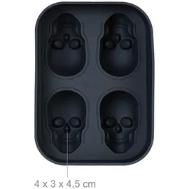 Relaxdays Totenkopf Eiswürfelform, 2er Set, Silikon, Halloween, 4 einzelne Totenköpfe, Eisgießform, Gothic-Stil, schwarz