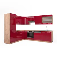 Vicco Eckküche Bordeaux Hochglanz/Goldkraft Eiche Wotan, L-Form,L-Form, 227x82x287 cm,