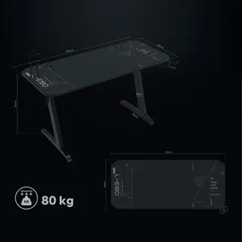 SENSE7 Nomad Cybernetic Gaming Tisch 140x60, PC Tisch mit Kopfhörerhaken, Getränkehalter, Controller Halter, Gaming Computertisch mit Kohlefaseroberfläche, Ergonomischer Gaming Desk