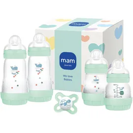 MAM Easy Start Anti-Colic Neugeborenen-Set | 0+ Mon | Babyflaschen Geschenk-Set | 94% Akzeptanz | 96% Hebammen-Empfehlung | 80% weniger Koliken | 4 Trinkflaschen & 1 Original Start Schnuller | mint