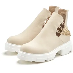 Chelseaboots, mit modischem Ketten-Detail, Ankle Boots, Stiefelette, Gr. 36, beige-weiß, , 36930067-36