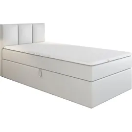 a&j möbelland gmbh Boxspringbett, Jugendbett NASI 80x200 (Links) mit Bettkästen, Bonell-Matratze und Topper. Farbe: Weiß. - Weiß
