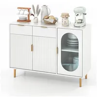 KOMFOTTEU Küchenbuffet Sideboard Küchenschrank, Glastür & Metallbeinen weiß