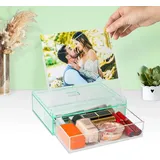 ZEEYUAN Fotobox 13x18 Fotoaufbewahrungsbox Bilderrahmen 2-in-1 Transparent (Fotorahmen und Aufbewahrungsbox in einem, Fotorahmen und Aufbewahrungsbox in einem), 2-in-1 Design, transparentes Acryl weiß