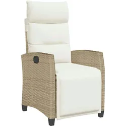 vidaXL Gartensessel mit Beistelltisch Verstellbar Beige Poly Rattan, Garten Liegestuhl, Outdoor Stuhl, Sessel, Gartensessel, Stuhl, Gartenstuhl
