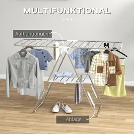 Homcom Wäscheständer 1,48 m Silber/Weiß