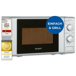 Exquisit Mikrowelle 20L, 1000 Watt Grill, 700 Watt, Einfache Bedienung, 25,5cm Drehteller, 5 Leistungsstufen, Timer, 2 Drehregler, MW 802G silber