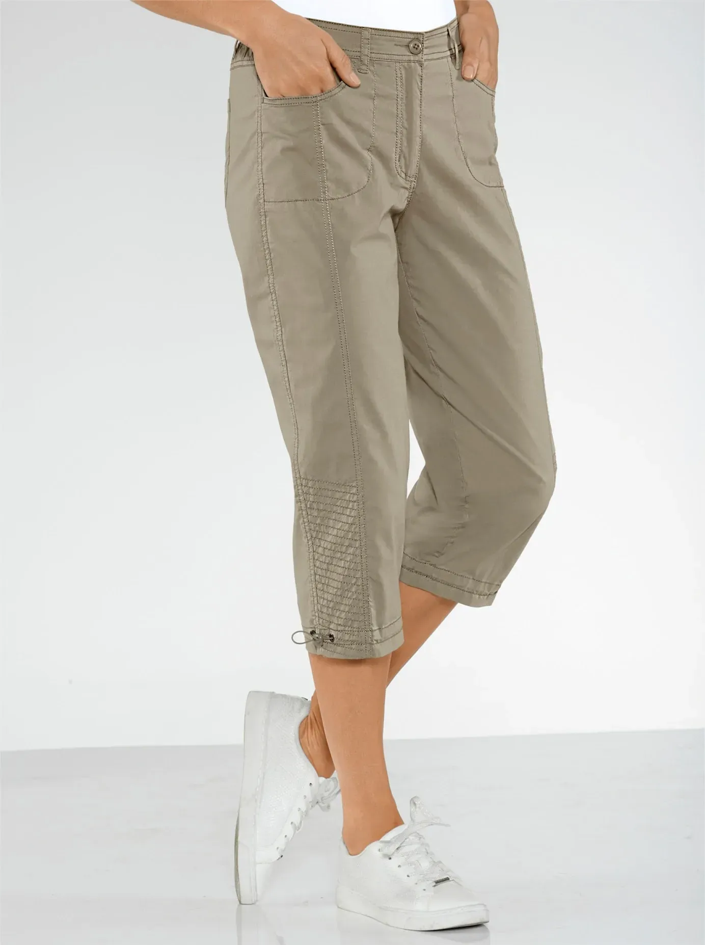 Caprihose CASUAL LOOKS, Damen, Gr. 38, Normalgrößen, grau (taupe), 98% Baumwolle, 2% Elasthan, unifarben, 3/4-Länge, Hosen Caprihose, Topseller