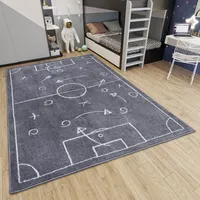 HANSE HOME Adventures Kinderteppich Fußball - Fußballfeld Teppich Junge Mädchen für Kinderzimmer, Spielzimmer, Jugendzimmer, Wohnzimmer - Dunkelgrau, 120x170cm