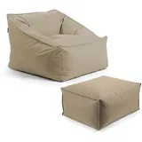 mokebo Relaxliege Textil 80 x 60 x 83 cm Beige/Khaki mit Hocker