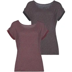 Kurzarmshirt »mit dekorativem Ärmelsaum«, aus weichem Viskose-Stretch, Gr. 44/46, beere, navy, , 32220034-44