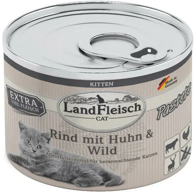 LandFleisch Cat Kitten Pastete Rind mit Huhn & Wild 6x195g