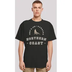 T-Shirt F4NT4STIC "Robbe Knut & Jan Hamburg", Herren, Gr. L, schwarz, Obermaterial: 100% Baumwolle, casual, oversize, Rundhals, Kurzarm ohne Bündchen, Shirts, Print
