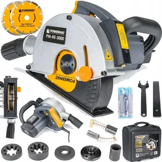 Powermat Mauernutfräse Schlitzfräse Mauerfräse 3000W Nutfräse Betonfräse mit Laser im Koffer inkl. 2x Trennscheiben + Absaugadapter
