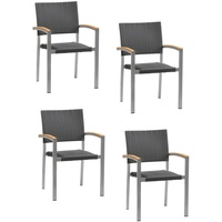 4x KONWAY® BORNEO Stapelsessel Schiefergrau Polyrattan Garten Sessel Stuhl Set