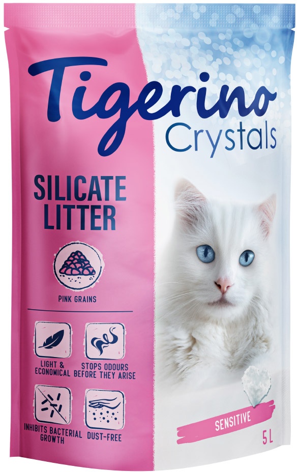 Tigerino Crystals bunte Katzenstreu - Sensitive, parfümfrei - pink 3 x 5 l
